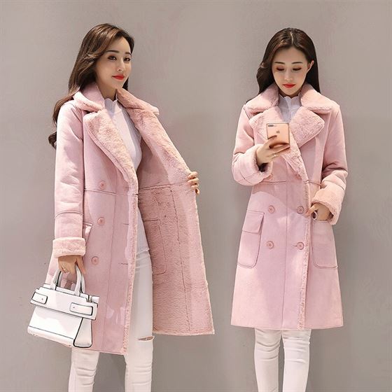 Lamb hair coat female winter loose fur one cotton jacket long section imitation deerskin cotton clothes tide