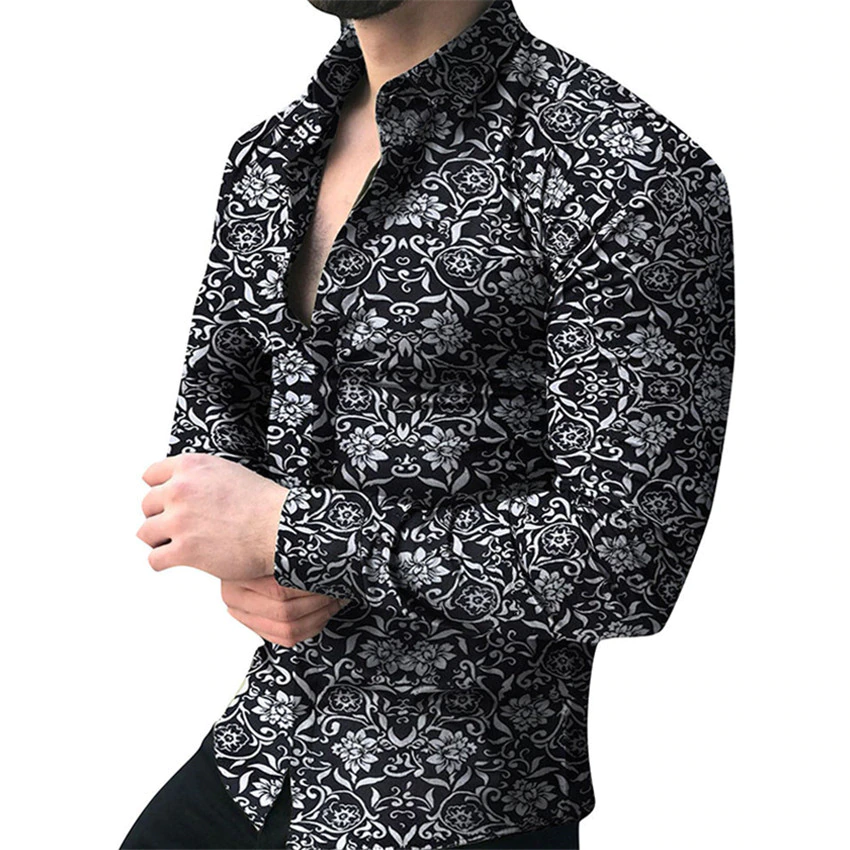Shirts Hawaiian Male Blouse Camisa Masculina Long-Sleeve Floral Summer Autumn Casual