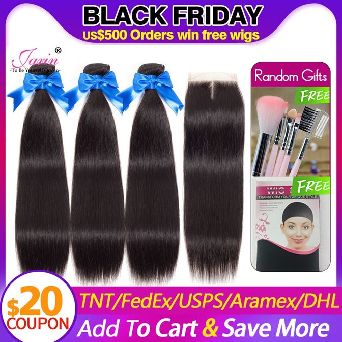 Human-Hair Hair-Extensions Closure Bundles Remy Natural-Color Straight Peruvian 