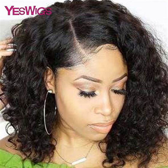 Yeswigs Deep Wave Wig Short Human Hair Wigs With Baby Hair Bob Lace Wig Remy Brazilian Hair Swiss Lace Front Wig 13x4