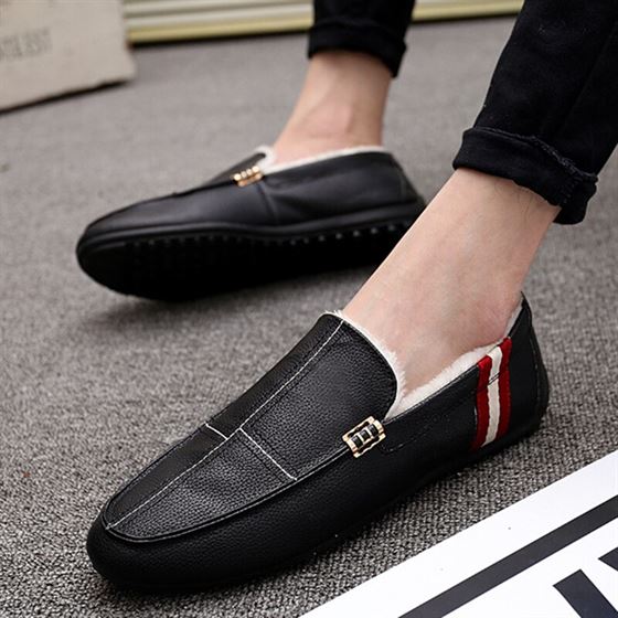 UPUPER Winter Loafers Moccasins Driver Boat Men Shoes Fur Male Flats New Plush for 