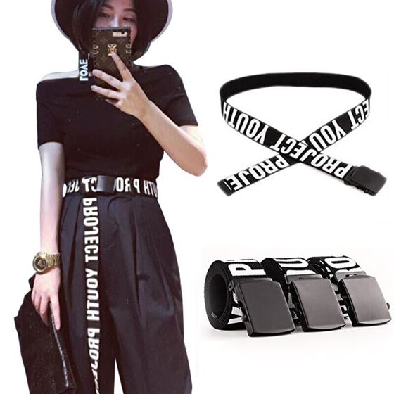 Jeans Buckle Canvas-Belt Long-Cloth-Belts Letter-Decoration Smooth Automatic Casual Fashion