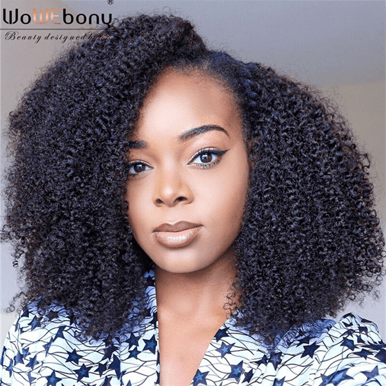 Wig Human-Hair Afro Kinky-Curly-U-Part 180-250-Density Black-Women Brazilian 8-26inch