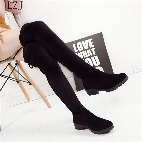 LZJ Over-The-Knee Boots Fashion Shoes Stretch Black Female Sexy Flat Women New Winter