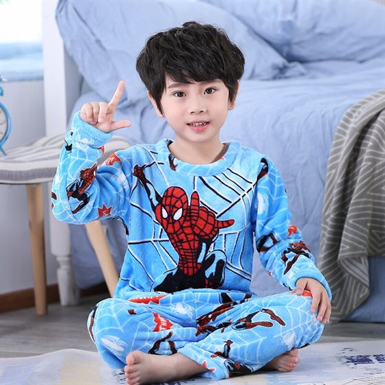Fleece Pajamas Loungewear Flannel Winter Children Pant Boy Warm Thicken Long-Top