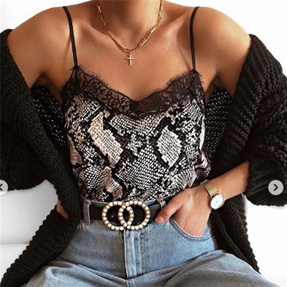 US STOCK Womens Sexy Lace Leopard Snake Print Camisole Vest Tank Blouse Strappy Tops