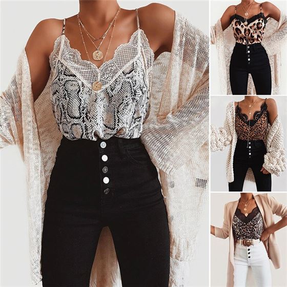 Clothing Tops Cami Crop-Top Tanks Patchwork Snake-Print Leopard Female Sexy Womens Summer