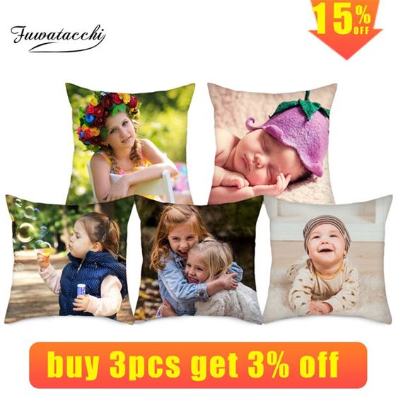 Fuwatacchi Pillow-Cover Linen Print Photo Photo-Customization Personal Child 45cm--45cm