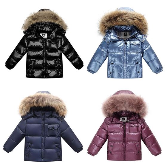 child Winter Hoodie jacket Children Warm 90% White Duck Down Outerwear Coats for Boys Girls kids Nature Fur Parka