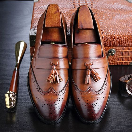 Bullock Shoes Footwear Leather Loafers Tassel Brogue Classic Big-Size Mans Casual 37-48