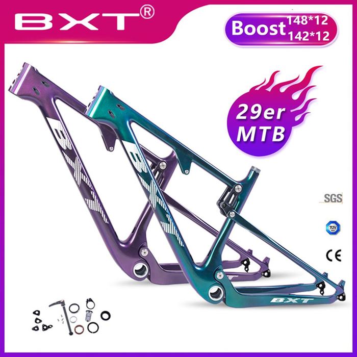 BXT New carbon mountain bike 29 boost 142/148*12mm Shock Full Suspension MTB Frame 29er Downhill Bicycle for AM XC Free shipping