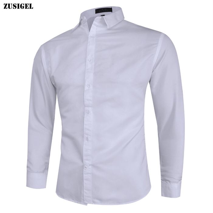ZUSIGEL White Shirt Collar Slim-Fit Long-Sleeve Smart Casual Fashion Youth Solid Single-Breasted