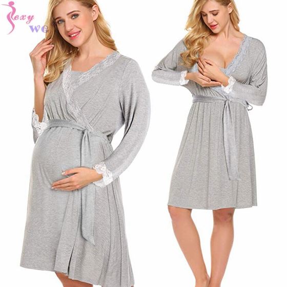 Robe Sleepwear Kimono Nightshirt Pregnancy-Nightgown Maternity-Dress SEXYWG Soft Nursing