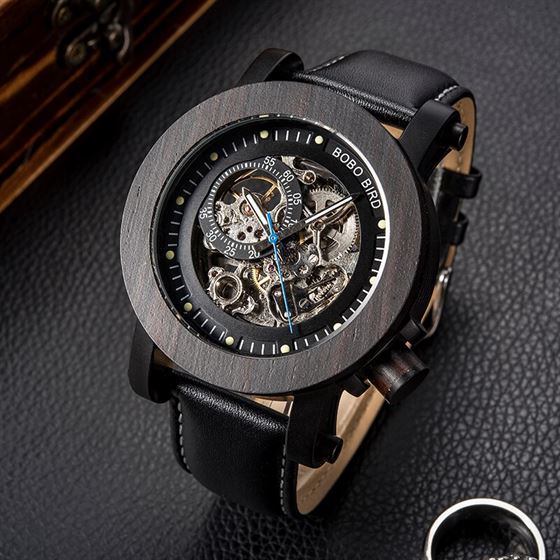 Men Watch Mechanical-Watch BOBO Strap Wood-Case Bird-Gear Him Birthday-Gift Homem To