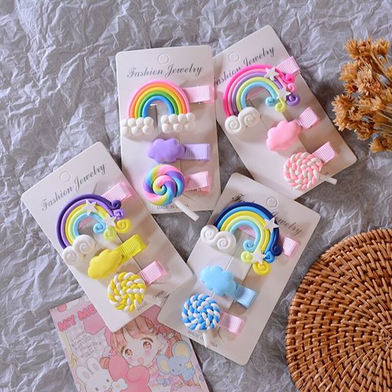 3pc/set Cute Girl Cloud Lollipop Rainbow Hairpins Cartoon Bobby Pin Hair Clips for Girls