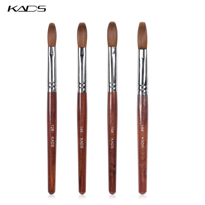 KADS New 100% Kolinsky Sable Acrylic Brush Crimped UV Poly Gel Brush Gel Builder Manicure Brush Flat Round Red Wood Nail Brush