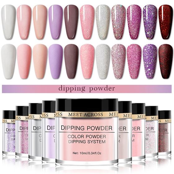 MEET ACROSS Matte Or Shiny Dipping Nail Glitter Powder Natural Dry Nail Art Decoration Without Lamp Cure Nail Dust Decors