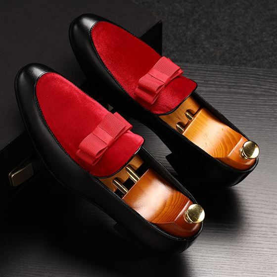 Suede Loafers Dress-Shoes Bowknot Formal Black Male Luxury 48 Patent Large-Size Red Men