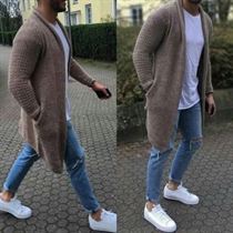 Men Cardigan Sweaters Slim-Fit Knitted Streetwear Long-Sleeve Autumn Casual Plus-Size