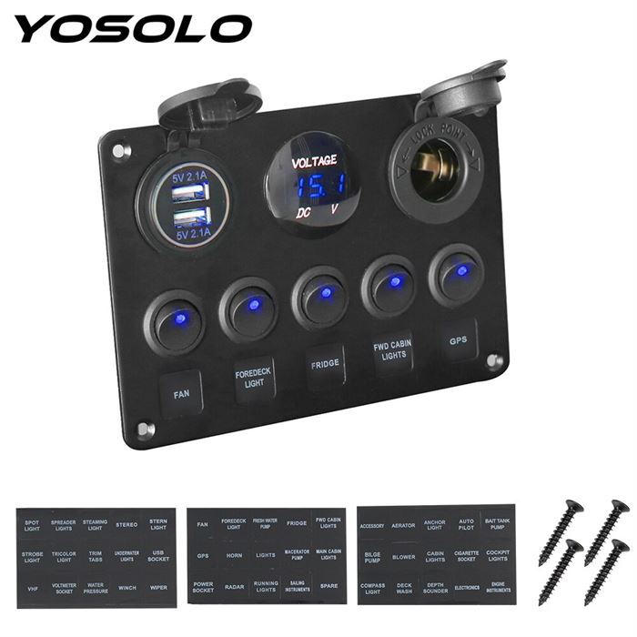 Switch-Panel Combination Rocker Outlet Digital-Voltmeter Boat Led Usb-Port Marine Waterproof