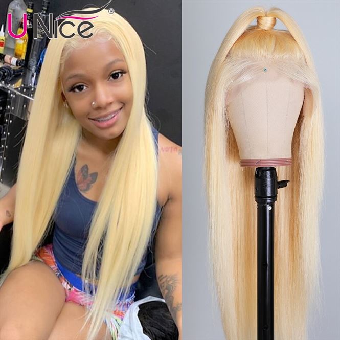 Unice Wigs Blonde Lace-Front Pre-Plucked Women Straight Brazilian 360 Transparent 