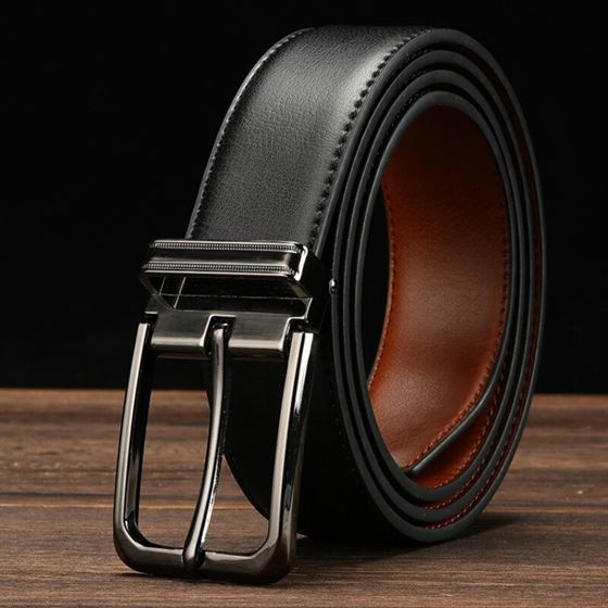 Belts for Jeans Buckle Brown Black Male Two-Sides Genuine-Leather Mens Ceinture Pin Homme
