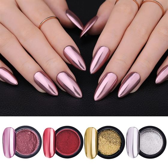 LEMOOC Pigment Holographic Mirror-Effect Nail-Shimmer-Powder Dust Rose-Gold Metal Shining