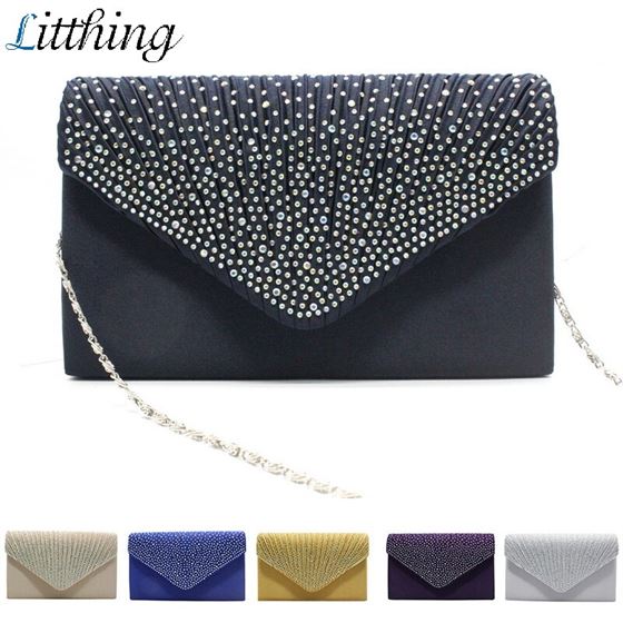Satin-Hand-Bag Envelope-Shoulder Evening-Bags Diamond Party Fashion Women's Ladies