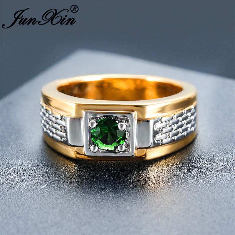 Boho Green Stone Crystal Wedding Rings For Men Silver Gold Color Round Zircon Promise Engagement Ring Male Vintage Party Jewelry