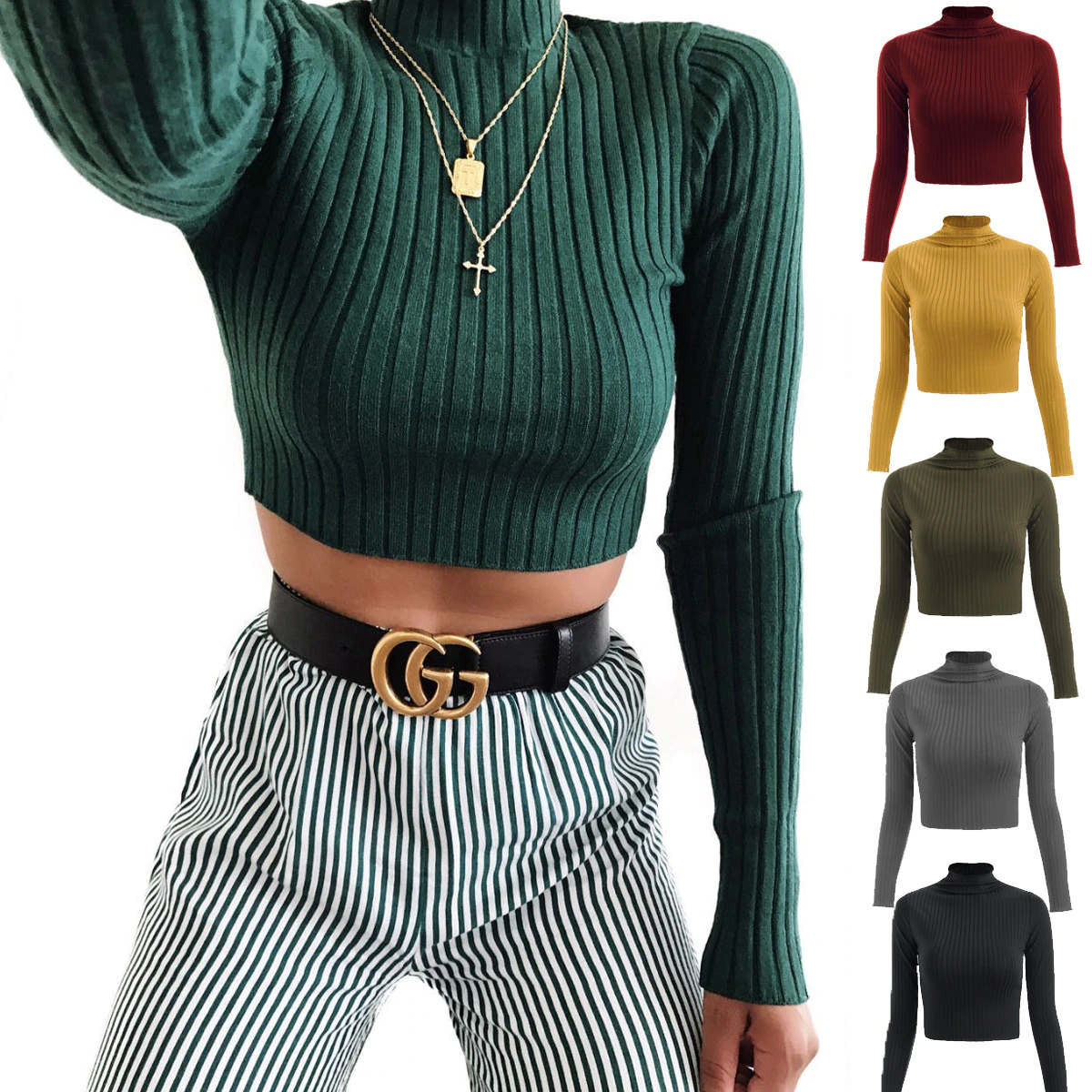 Turtleneck Sweaters Tops Pullovers Short Cropped Ribbed Knitted Sexy Winter Women Autumn