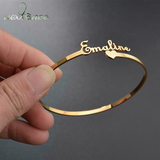 Nextvance Bangles Women Jewelry Name-Bracelet Custom-Cuff Rose-Gold Stainless-Steel Personalized