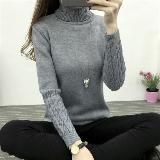 Short Sweater Pullovers Turtleneck Long-Sleeve Elastic Women Knitted Autumn Winter New