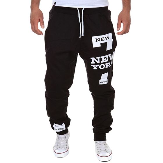 Cotton Pants Joggers Hip-Trousers Male Men's Casual Fashion Letter-Print Loose New Lace-Up
