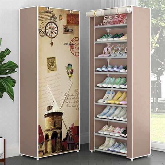 Shoe-Rack Cloth Cabinet Folding-Assembly Fabric Metal Simple Home Non-Woven Dustproof