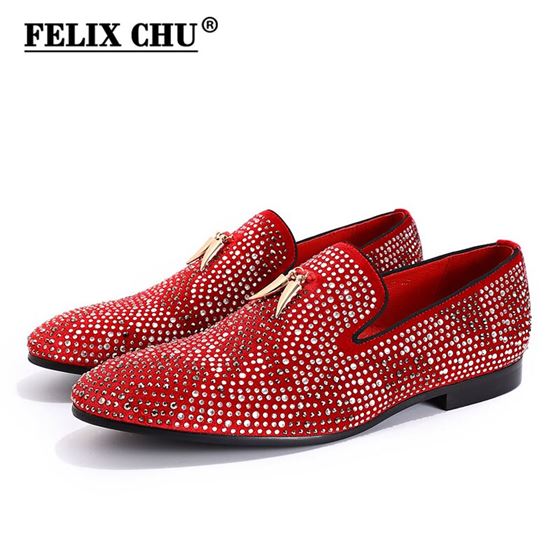 Classy Rhinestone Handmade Men Red Black Velvet Loafers With Golden Tassel Wedding Party Dress Shoes Male Moccasins Men's Flats