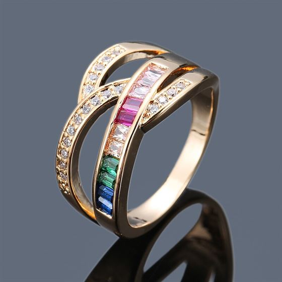 Jewelry Ring-Crown Charm Engagement-Ring Zircon Couple Inlay Rainbow Wedding Irregular-Design