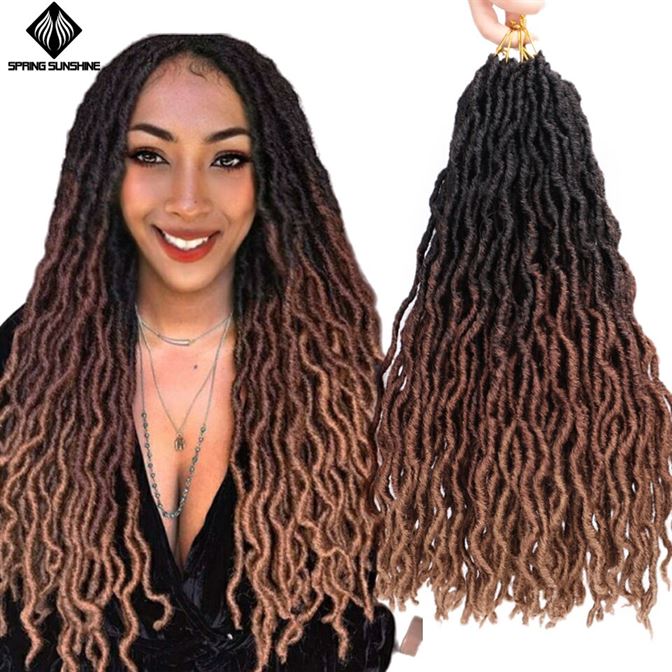 Hair-Weave Braid-Hair Spring Sunshine Curly Crochet Faux Locs Goddess Exntension Synthetic
