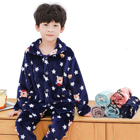 Pajamas Baby Long-Sleeves Flannel Home-Suit Winter Children Sleepwear Plush-Nightclothes