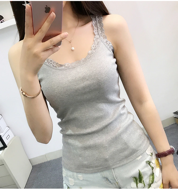 Vest Tops Tshirt Tanks-Top Lace Bodycon Female Sexy Summer Women Sleeveless Patchwork