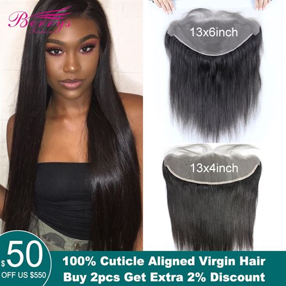 Virgin-Hair Lace-Frontal Knots TRANSPARENT Berrys Fashion Pre-Plucked Straight 13x6 Brazilian