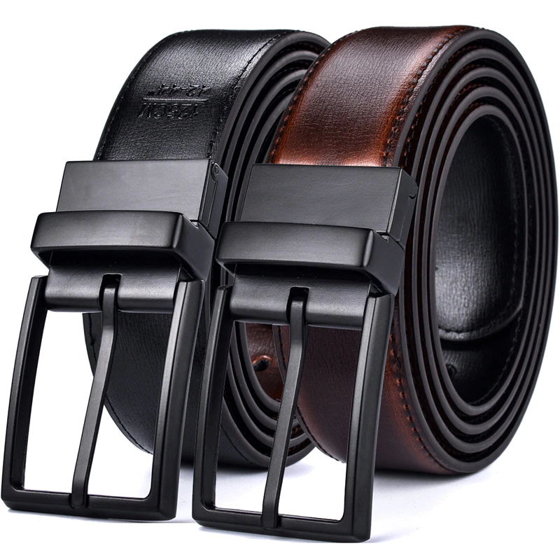 Men's Genuine Leather Reversible Belts For Men Dress Belts Designer Male Rotated Buckle Cowskin Leather Belt For Jean Two in one