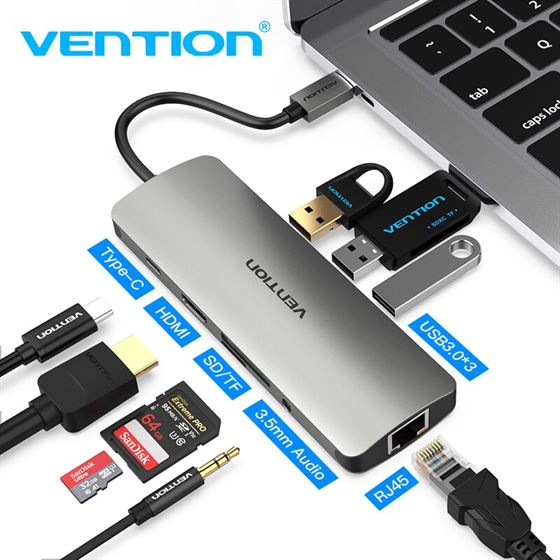 Vention Rj45-Adapter Thunderbolt Usb-Hub USB3.0 Type-C Huawei Macbook Samsung Dex HDMI
