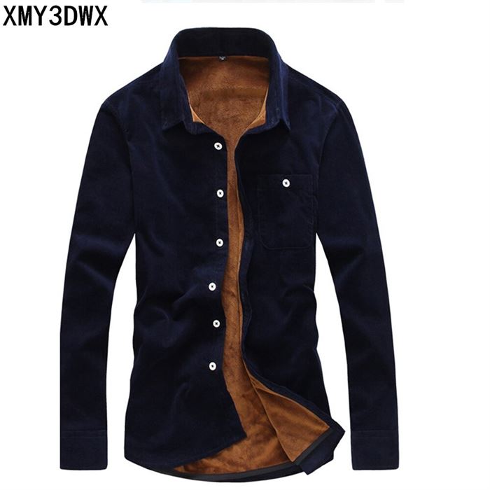 Winter Shirt Slim-Fit Velvet Long-Sleeve Warm Flannel-Quality Mens Fashion Padded