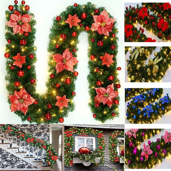 Christmas Garland Christmas Rattan Artificial Flower Vine Plants Indoor Outdoor Garden Gate Home Christmas Garland with Lights