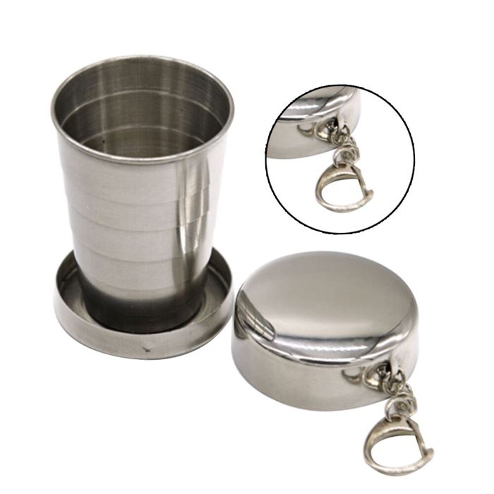 Folding-Cup Keychain Telescopic Retractable Outdoor Cups Stainless-Steel with Collapsible