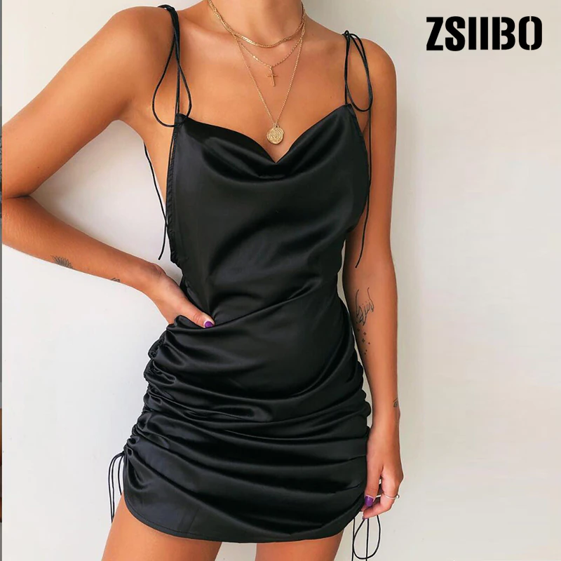 ZSIIBO Sexy Dresses Spaghetti-Straps Backless Bottom-Length Adjustable Fashion Women