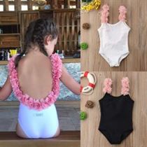 Backless Swimsuit Flower-Strap One-Piece Floral Baby-Girl 3D