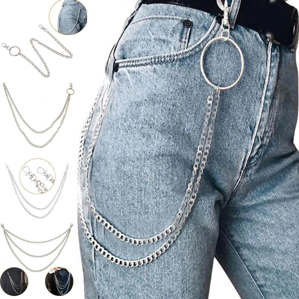 Trouser-Pants Wallet Chain-Belts Silver-Chain Rock Punk Metal 1-3-Layer Women Hook 