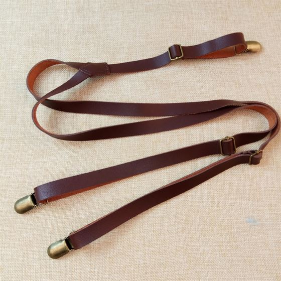 Solid Braces 1.5cm Width Mens/women Pu Synthetic Leather Suspenders Y Back 3 Clips