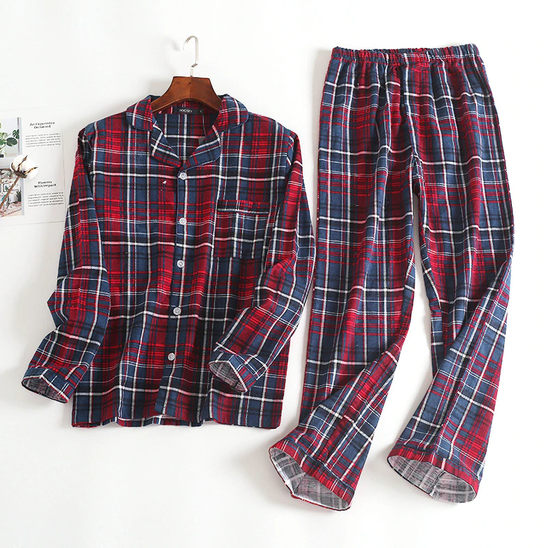 Trousers Sleepwear Pajamas Long-Sleeved Autumn--Winter 100%Cotton Soft-Clothing-Set Flannel